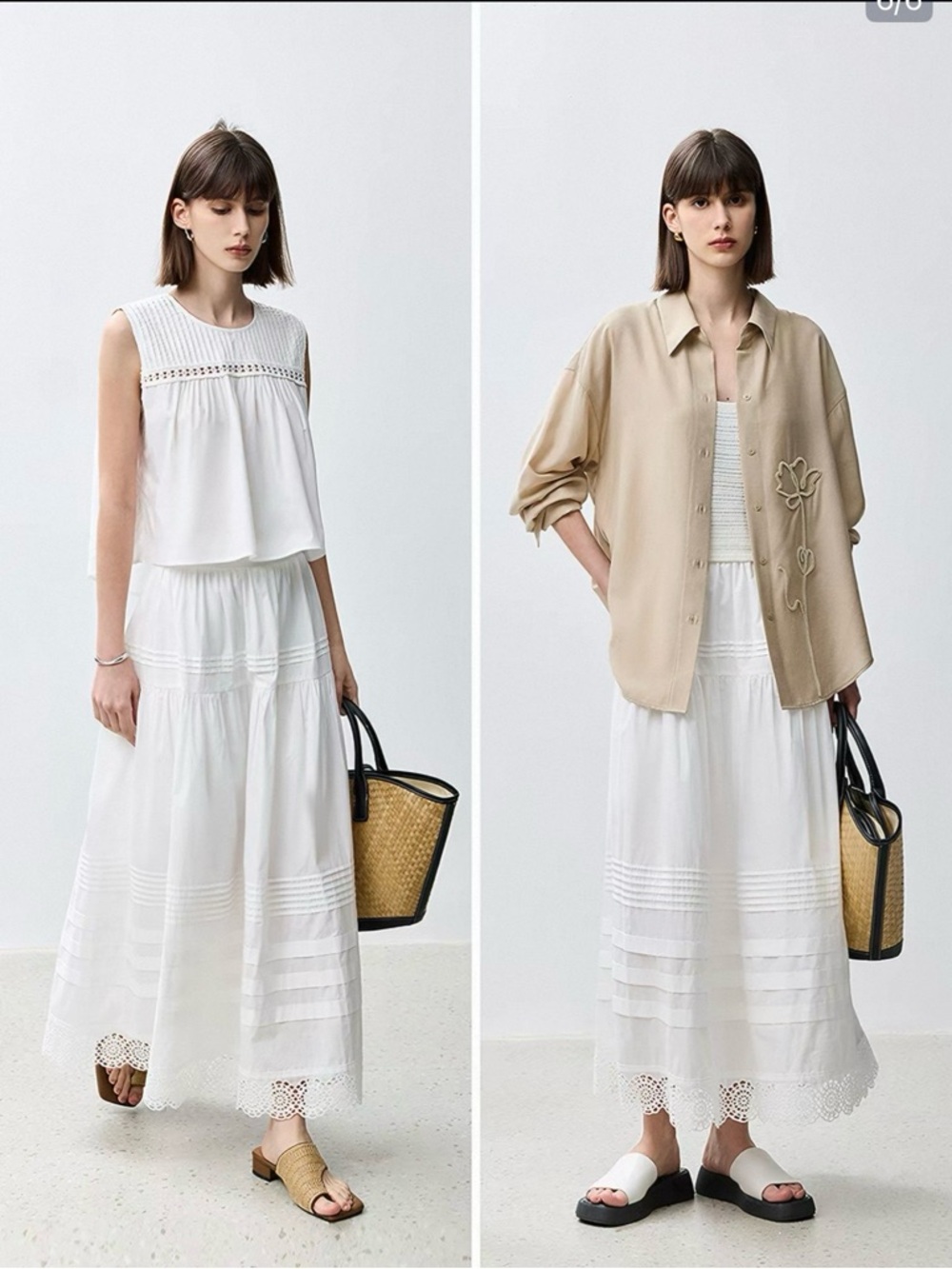 Lily White Cotton Maxi A-Line Skirt with Eyelet Hem - Picture 2 of 14
